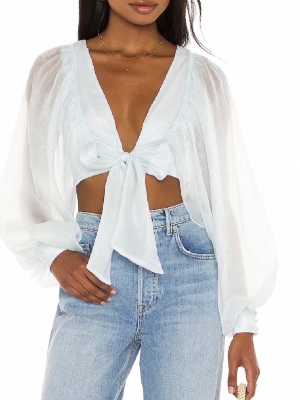 House of Harlow 1960 Tie Front Crop Top Light Blue Size XS